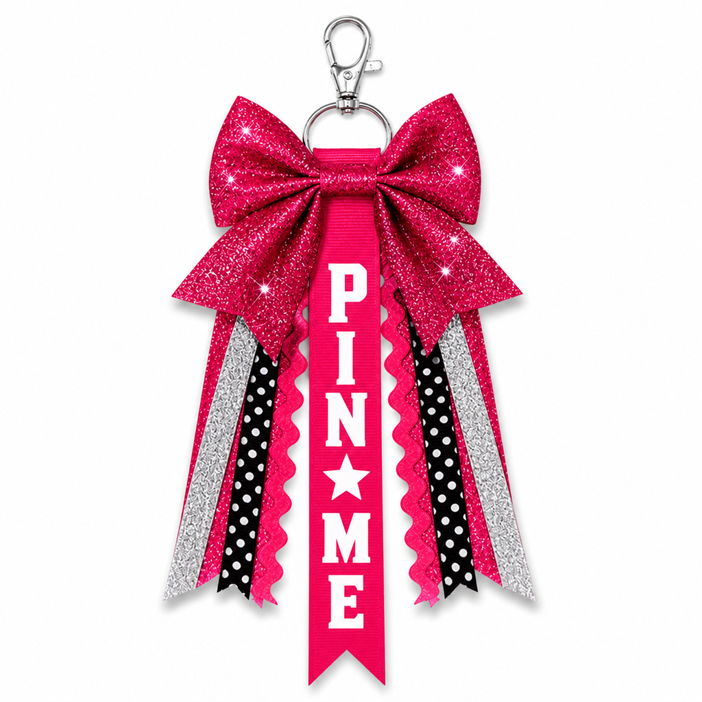 Pin Me Ribbon Glitter Cheerleader Bow Keychain