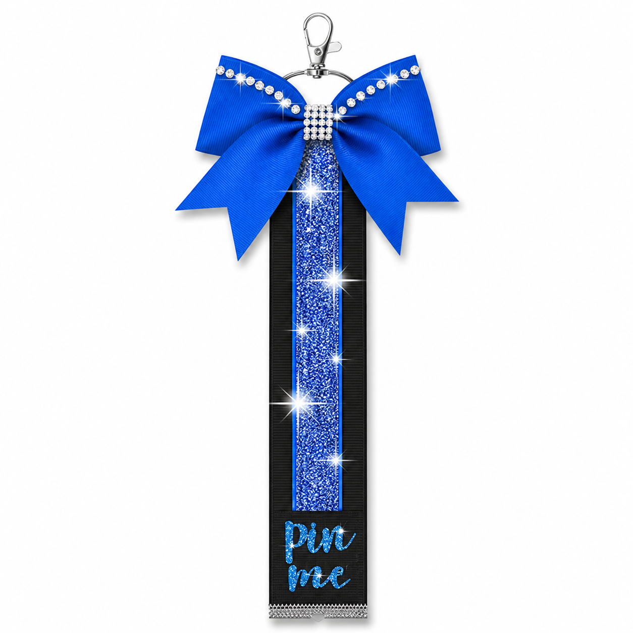 Pin Me Ribbon Glitter Blue Bow Keychain