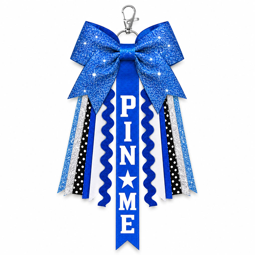 Pin Me Ribbon Glitter Cheerleader Bow Keychain