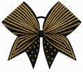 Black and gold bow with rhinestones on a white background