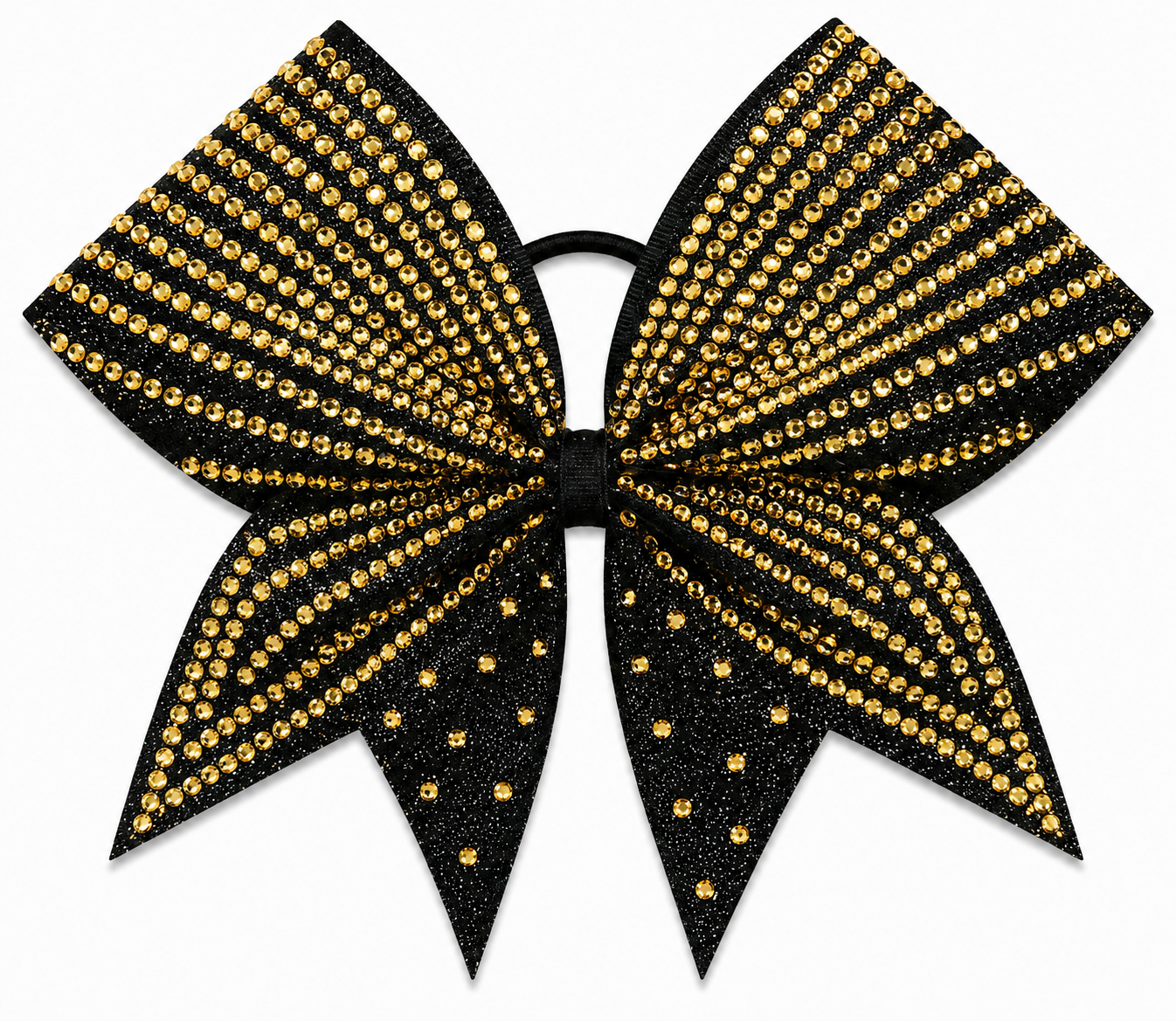 Black and gold bow with rhinestones on a white background